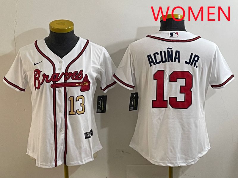 Women Atlanta Braves #13 Acuna jr White Game 2025 Nike MLB Jersey style 5